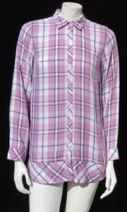 J JILL Mauve Pink Plaid Lightweight Viscose Twill Long Shirt Tunic Top sz US S M - Picture 1 of 5