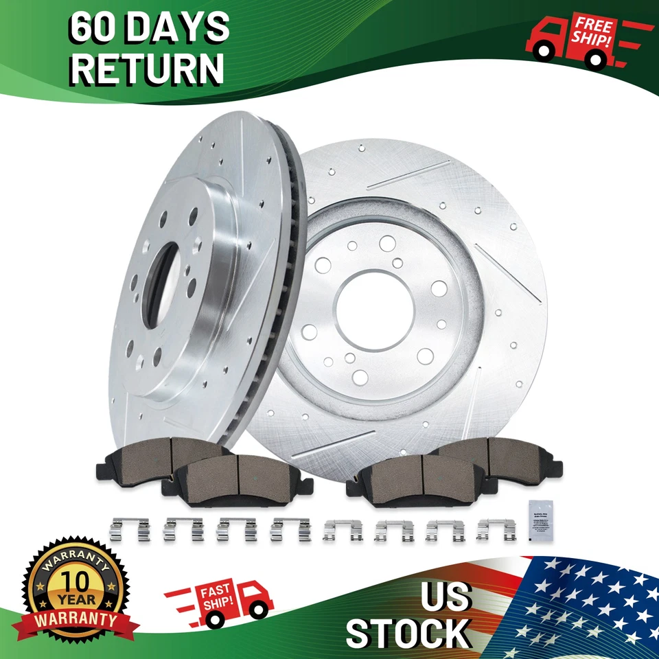 FRONT Drilled Rotors Brake Pads for Chevy GMC Sierra 1500 Silverado XTS Yukon Foto 1 de 4
