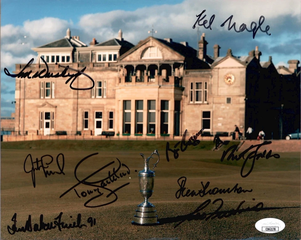 FOTO BRITÁNICA ABIERTA FIRMADA A MANO 8x10 color faldo+treviño 9 sigs jsa Foto 1 de 1