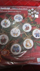 CHRISTMAS Vintage SET Of 8 PATCHWORK TREE ORNAMENTS Cross Stitch KIT - 1990's - Picture 1 of 2