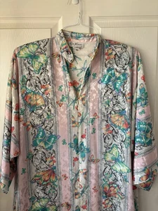 Vintage 70er Ruth Norman rosa Kaftan Schmetterling Libelle Loungewear Größe Small - Bild 1 von 10
