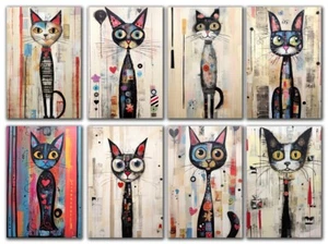 8 Assorted All Occasion Note Cards Blank Greeting Cards Envelopes Whimsical Cats - Picture 1 of 2