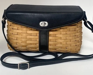 LONGABERGER Retired Hostess Signature Shoulder Bag Basket Black Leather 11” - Picture 1 of 24