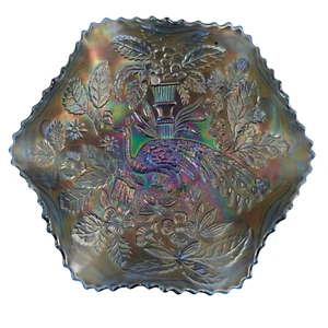 Antq. Fenton Carnival Glasschale Pfau Urne Muster irisierend 9" Schale um 1910-25 - Bild 1 von 23