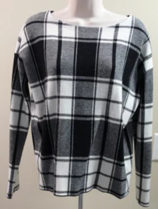 Tahari black white Plaid round Neck long sleeve Pullover Sweater stretch Size L - Picture 1 of 7