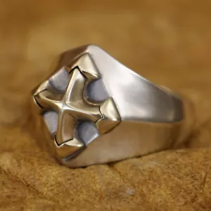 925 Sterling Silver Brass Cross Ring Biker Punk Jewelry TA408A US Size 7~16 - Picture 1 of 31