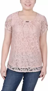 NY Collection Women's Lace Petal Sleeve Top Dusty Pink Size 1X XL NWT - Picture 1 of 11