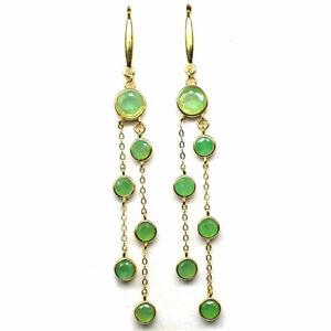 NATURAL GREEN EMERALD LONG EARRINGS 925 STERLING SILVER 14K GOLD PLATED