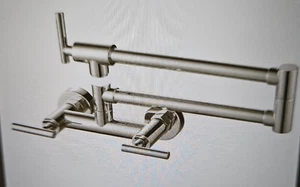 Pot Filler Kitchen Wall Faucet Hot & Cold Double Swing Arm 2 Handles Chrome - Picture 1 of 13