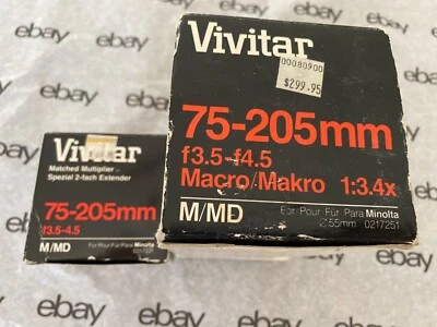 Vivitar match set zoom and multiplier/macro, 75-205mm, M/MD Minolta mount - Image 1 of 4