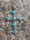 Vintage Silver Tone & Turquoise Cross Medal ??