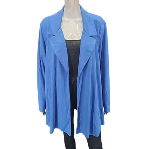 Susan Graver Ponte Knit Notch Collar Cardigan Long Sleeves 3X Plus Size Blue - Picture 1 of 9