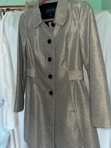 NWOT Women's Banana Republic Jacket Overcoat Black white silver stripes fitted S - Picture 1 of 9