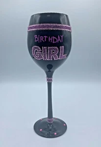 Birthday Girl Wine Glass Black with Purple and Pink Bling - Picture 1 of 2