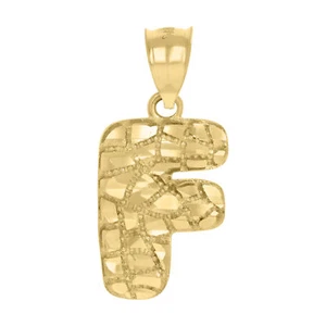 10k Yellow Gold Unisex Initial "F" Alphabet Diamond Cut Pendant Pure 2g Charm - Picture 1 of 3