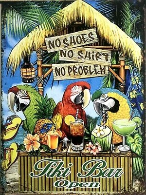 ZMKDLL Tiki Bar Parrot Pub Tin Metal Aluminum Wall Sign Plate 12X8 inches Rustic