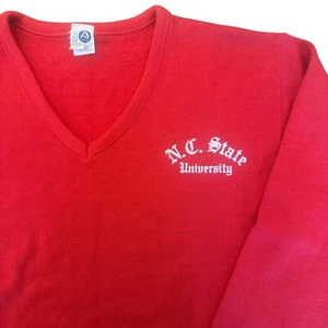 Vintage NC State Sweater Mens Medium Red Artex 70’s Made In USA True Vintage - Picture 1 of 12