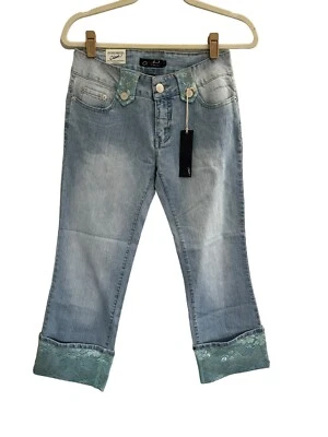 Pantalones de mezclilla capri Clash Juniors 5 años 90 lavado claro detalles de encaje aguamarina #2537 nuevos con etiquetas Foto 1 de 4