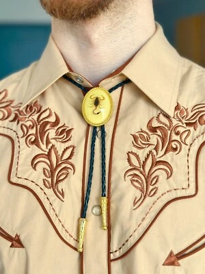 Collar de boda Bolo para hombre cuerda de cuero estilo vaquero occidental Foto 1 de 4