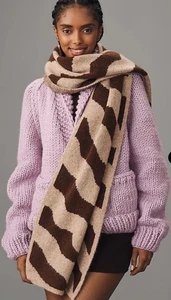 Anthropologie Neu mit Etikett Mariel Schal kräftige braune Streifen auf hellbraun stilvoll warm Einheitsgröße - Bild 1 von 7