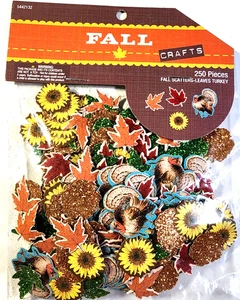 Fall Turkey Leaves Brown Eyed Susans 250 pc Glitter Accents Scatter Cardstock - Picture 1 of 3