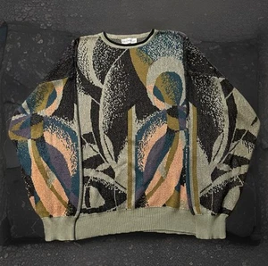Vintage St Croix Sweater Mens XXL Knit Peach Blue Gray Abstract Geometric - Picture 1 of 9