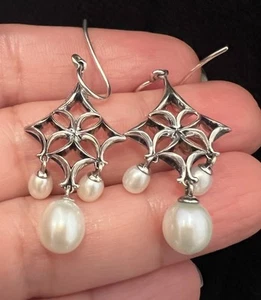 Ann King Triple Drop Pearl Sterling Silver 925 Chandelier Earrings (1687) - Picture 1 of 6