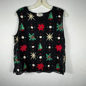 Jenni Max NYC Weihnachtsweste XL Holiday Star Tree Poinsettia ärmelloses Top - Bild 1 von 3