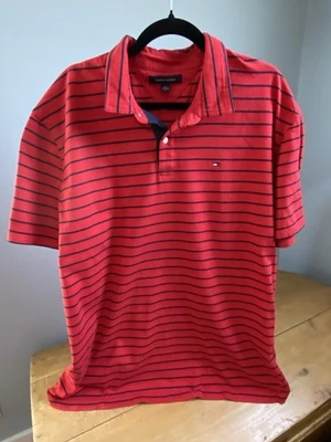 Red and Navy Striped Tommy Hilfiger Polo Shirt Size 3XL Short Sleeve - Image 1 of 4