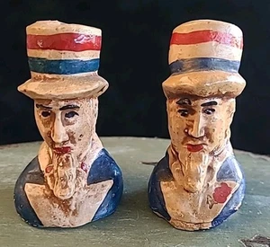 Vintage Chalkware Uncle Sam Salt and Pepper Shakers - 2.75" Tall Patriotic - Picture 1 of 7