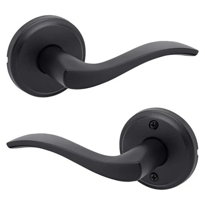 Manija de puerta de pasillo/armario Kwikset Sedona negra mate reversible onda redonda Foto 1 de 4