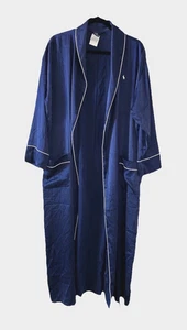POLO RALPH LAUREN Size XS Silk Blend Full Length Robe Navy Blue Pockets No Belt - Picture 1 of 14