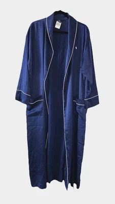 POLO RALPH LAUREN Size XS Silk Blend Full Length Robe Navy Blue Pockets No Belt - Изображение 1 из 4
