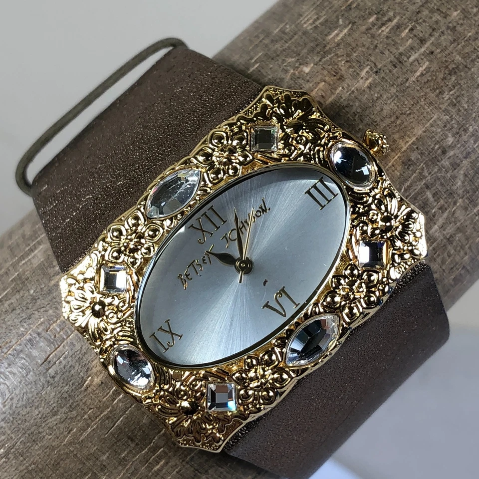 Reloj Betsy Johnson Mujer BJ2012 Vestido Piedras Preciosas Cuero Cuarzo 40mm 6 1/2" Foto 1 de 4