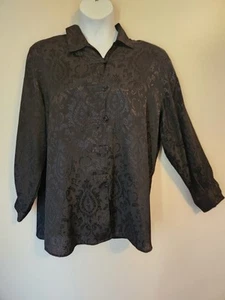 Top túnica vintage Christie & Jill mujer negro en relieve floral 2X - Imagen 1 de 6