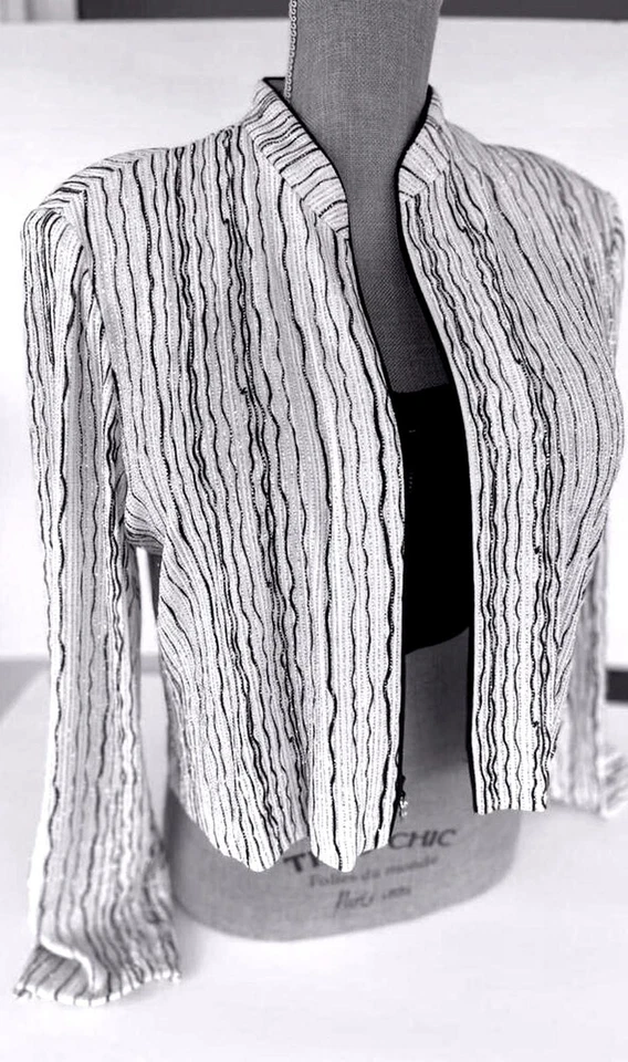 Mujer Chaqueta Rayas Blanco y Negro Cremallera Brillante Bling Glamour Noche Talla 14  Foto 1 de 4
