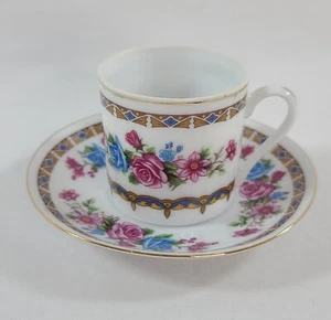 Demitasse Mini Teacup & Saucer Set - Fine Bone China - VTG Floral GOLD Trim - Picture 1 of 13