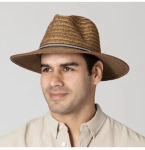 San Diego Hat Company Men's Ultrabraid Panama Straw Hat Woven Jacquard Trim - Picture 1 of 7