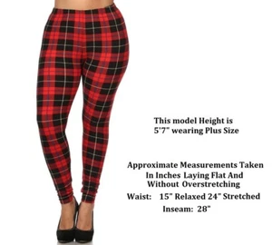 Plus Size Plaid Checkered Print Footless Leggings One Size Queen 14-22 - Picture 1 of 4