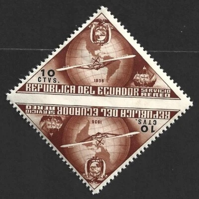 AOP Ecuador 1936 Columbus issue 10c brown triangle IMPERF BETWEEN PAIR ERROR MNH - Image 1 of 2