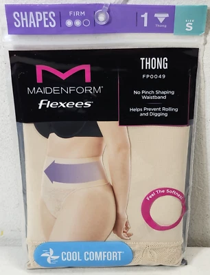 Maidenform Flexees Women's Lace Shaping Thong Size Small Beige NEW - Image 1 of 4