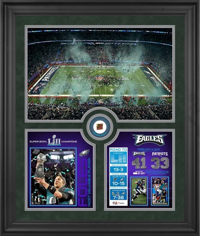 Eagles Framed 23x27 Super Bowl LII Champs Collage & Piece of GU Ball-LE 2017 Cover