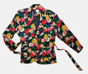 Vintage Ungaro Ter Floral Colorful Button Blazer with Waist Tie Size 48/14 - Picture 1 of 11