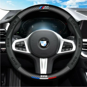 15" PU Leather+Carbon fiber Steering Wheel Cover For 1916-2025 BMW All Cars - Picture 1 of 12
