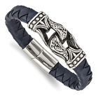 Stainless Steel Vintage Blue Woven 8.75 inch Chain Leather Bracelet