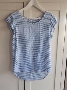 Second Female Blue & White Abstract Print Capped Sleeve Blouse Size XS