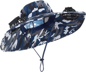Sombrero Sun Boonie Ala Ancha 2 Ventiladores Carga USB para Pesca Senderismo Deporte Playa Azul Marino - Imagen 1 de 7