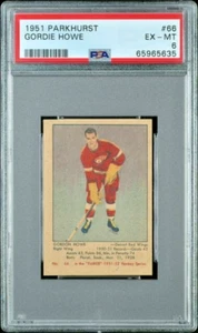 1951 PARKHURST #66 GORDIE HOWE ROOKIE CARD PSA 6 EX-MT - Picture 1 of 2