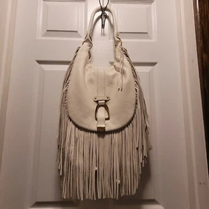 G.I.L.I. Soft Leather Womens Cream Backpack Purse Fringe Gold Tone - Picture 1 of 8