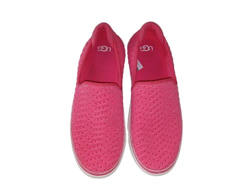 UGG K CAPLAN sneaker slip on rosa maglia metallizzata bambini taglia 4 scarpe da ragazza USA